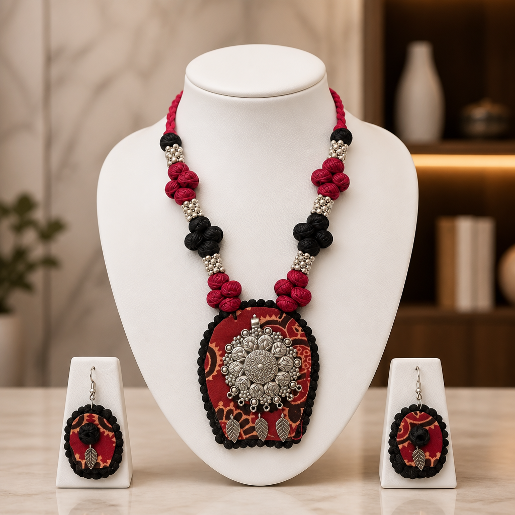 Rangmahika Fabric Necklace & Earrings Set
