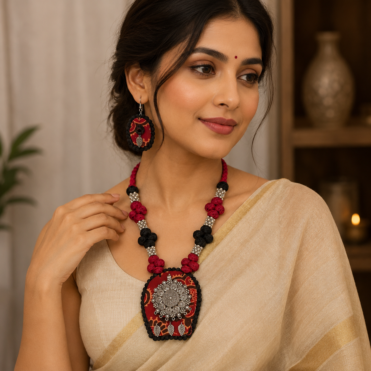 Rangmahika Fabric Necklace & Earrings Set