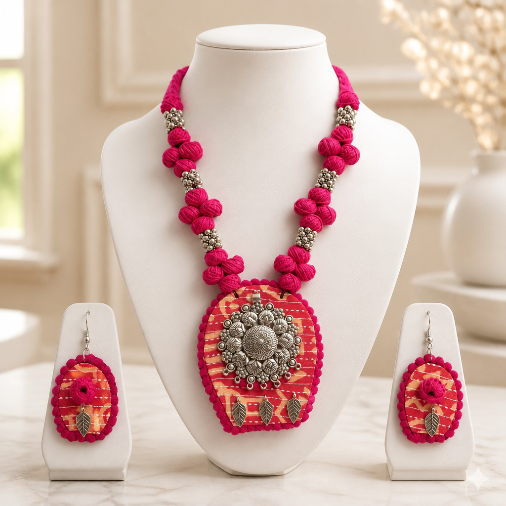Rangmahika Fabric Necklace & Earrings Set