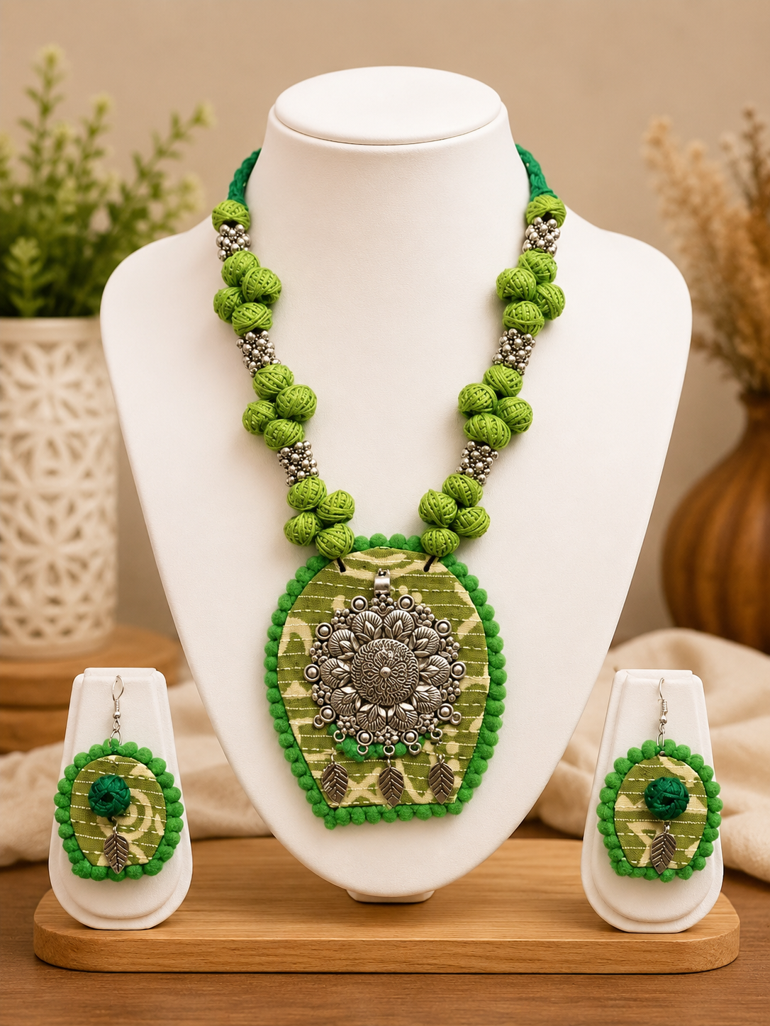 Rangmahika Fabric Necklace & Earrings Set