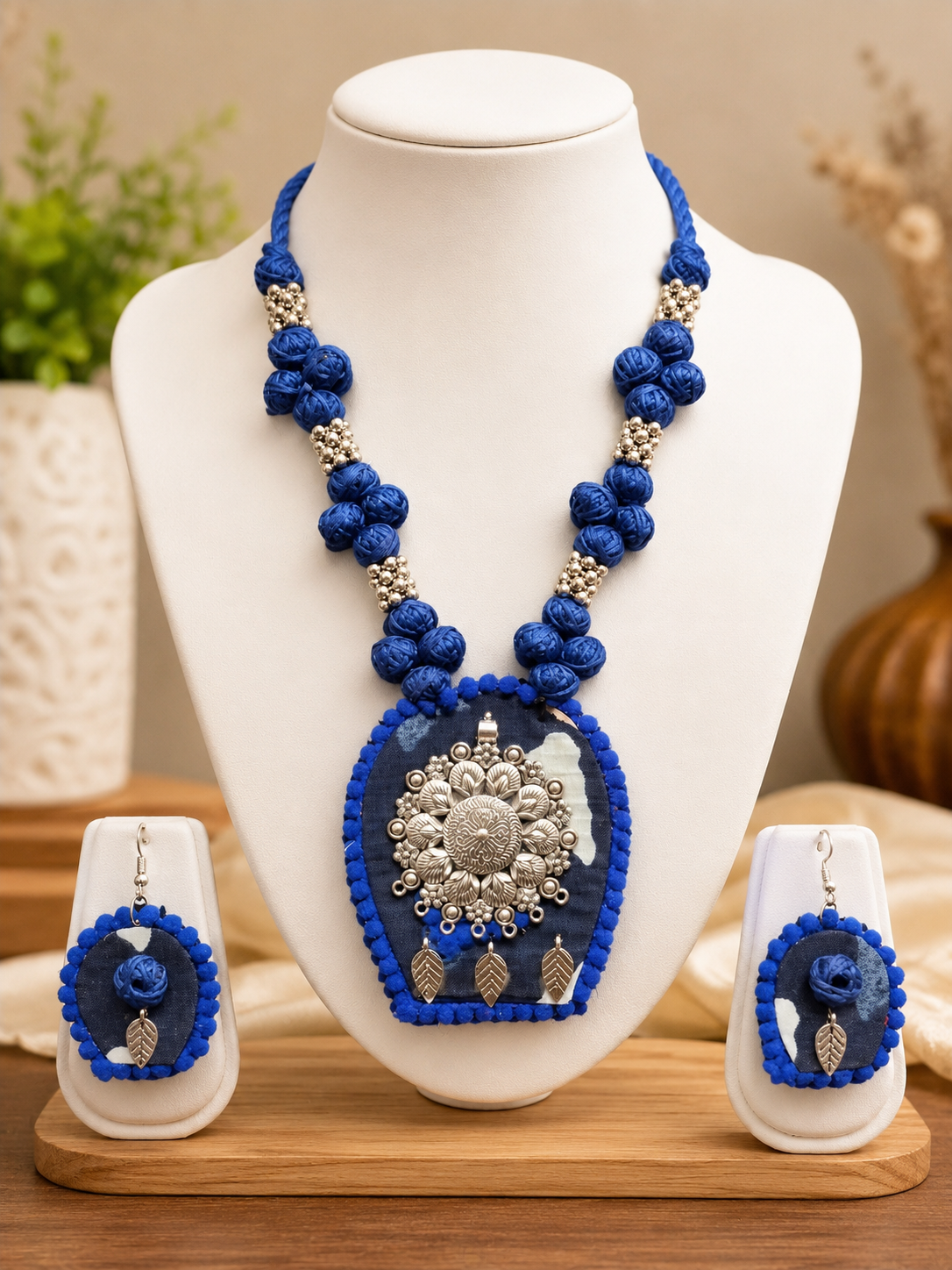 Rangmahika Fabric Necklace & Earrings Set
