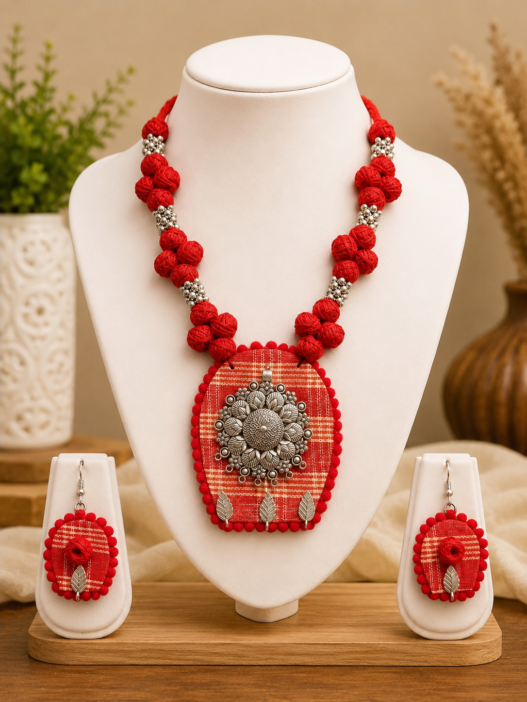 Rangmahika Fabric Necklace & Earrings Set