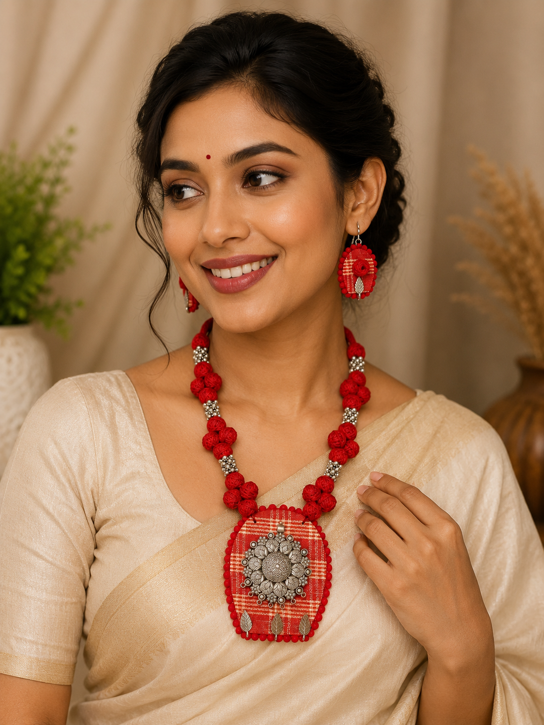 Rangmahika Fabric Necklace & Earrings Set