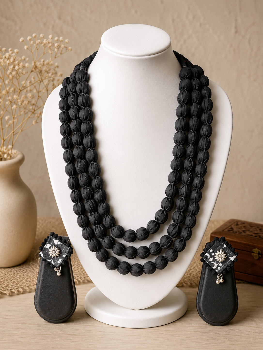 Fabric Bead Necklace Set