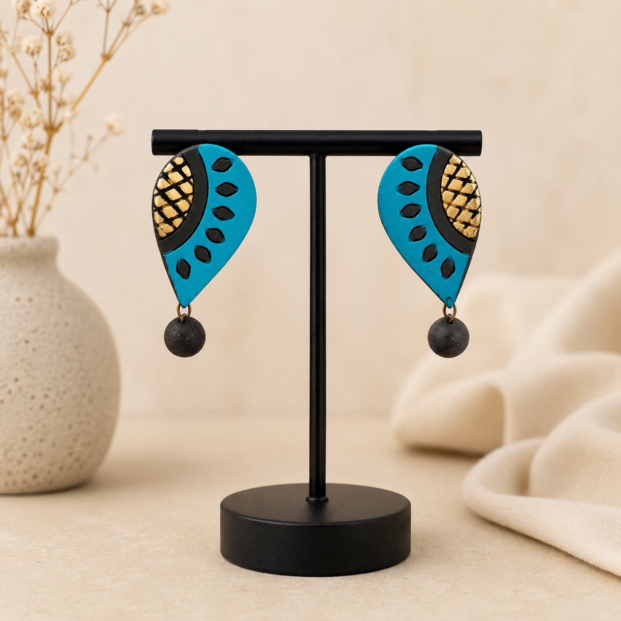 Azure Petal Artisan Drop Earrings