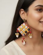 Mirror Grid Shell Tassel Earrings