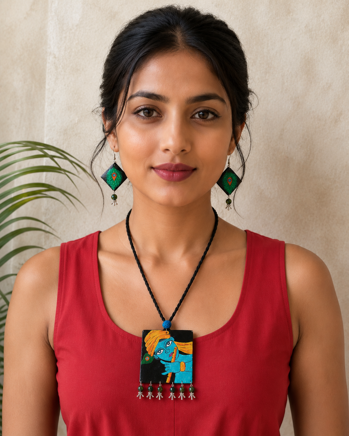 Mor Mukut Madhav Handpainted Necklace Set
