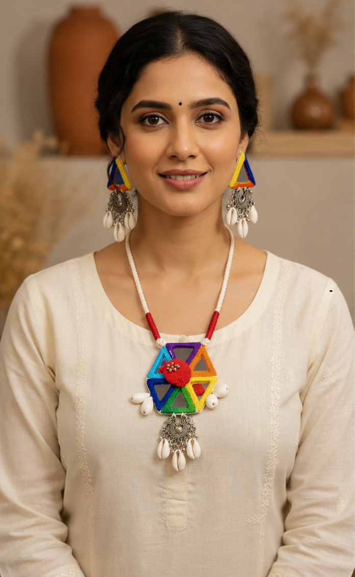Navrang Cowrie Charm Statement Necklace Set