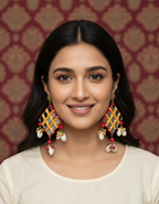 Mirror Grid Shell Tassel Earrings
