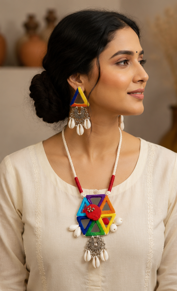 Navrang Cowrie Charm Statement Necklace Set