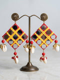 Mirror Grid Shell Tassel Earrings