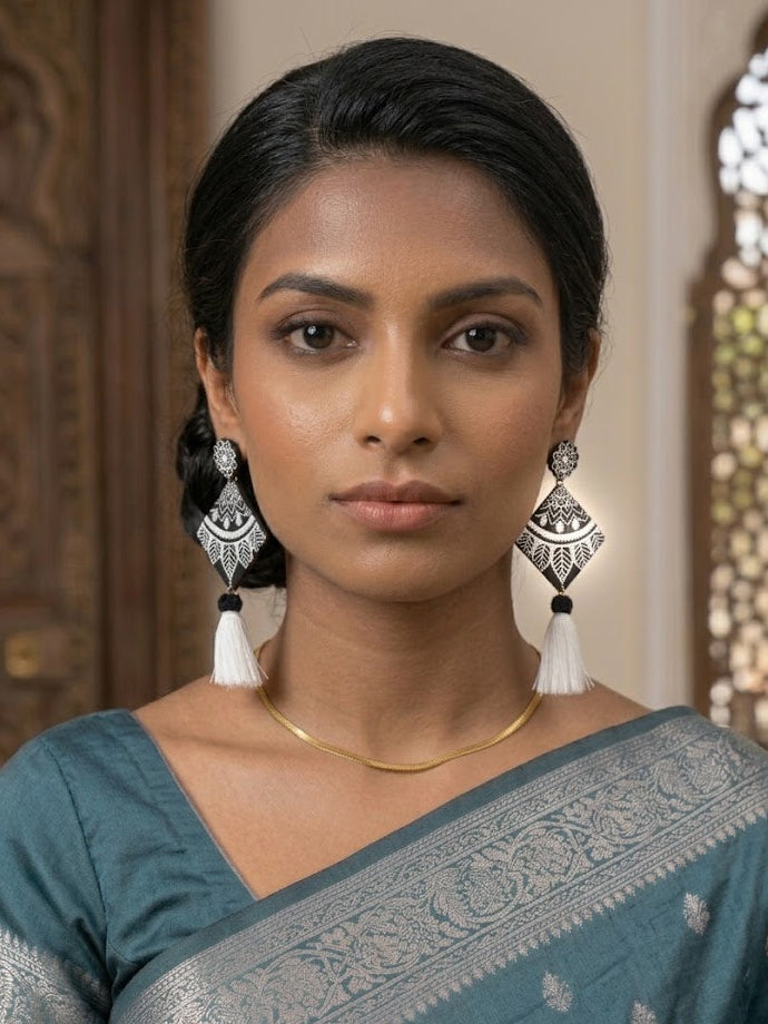 Midnight Mandala Tassel Earrings