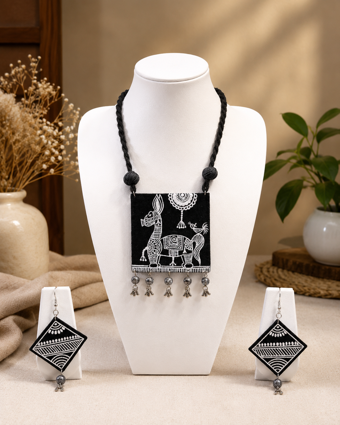 Warli Veer Pendant Necklace Set
