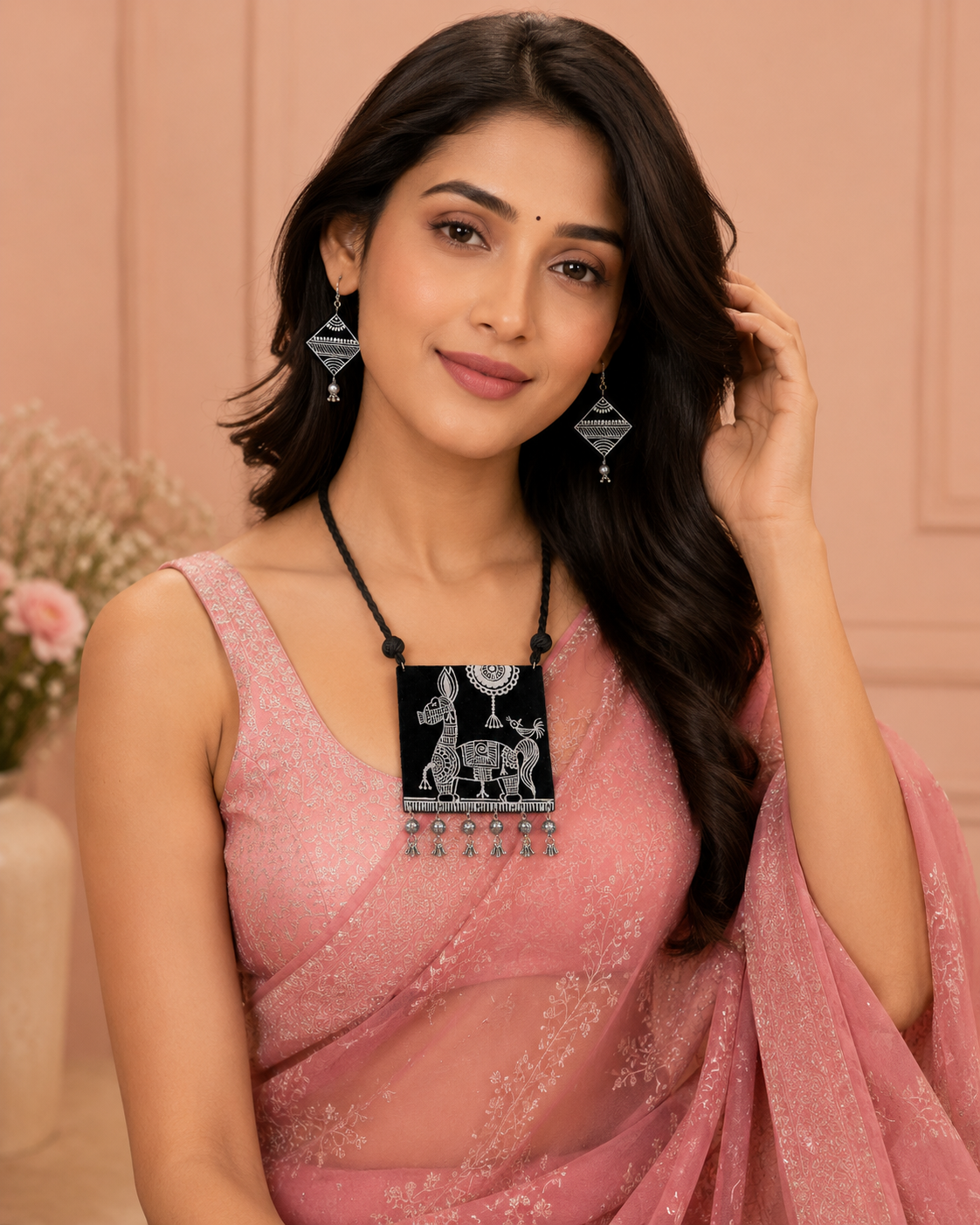 Warli Veer Pendant Necklace Set