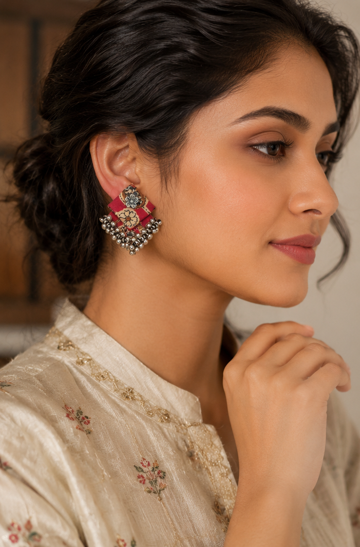 Aabha Fabric Ghungroo Statement Earrings