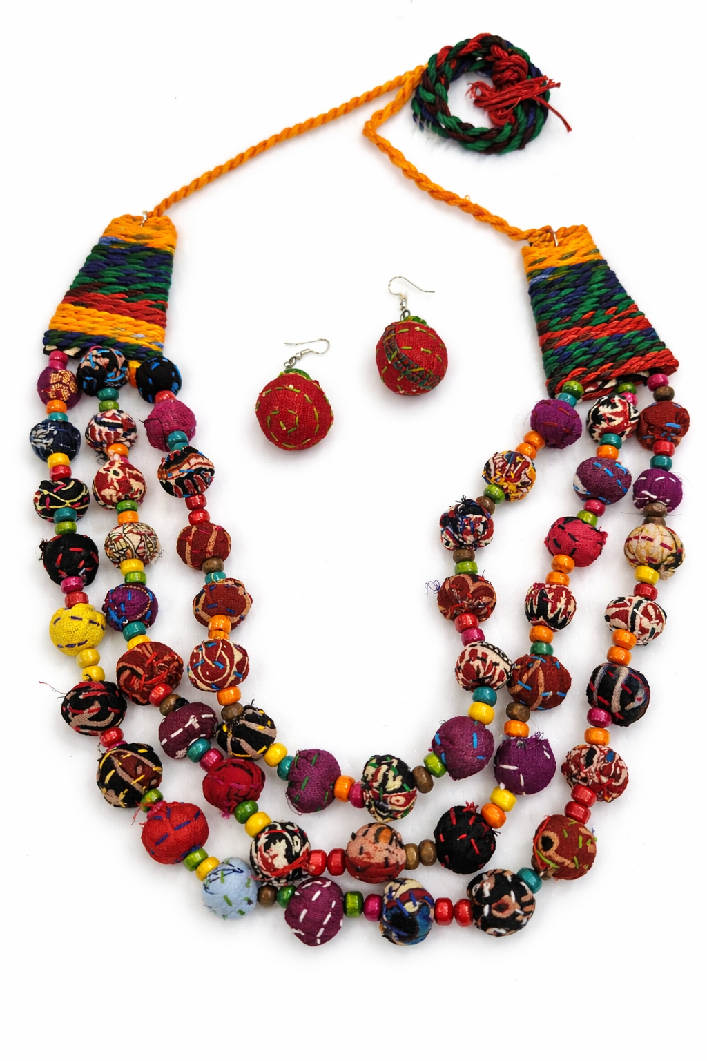 Boho Multicolour Fabric Beaded Necklace Set