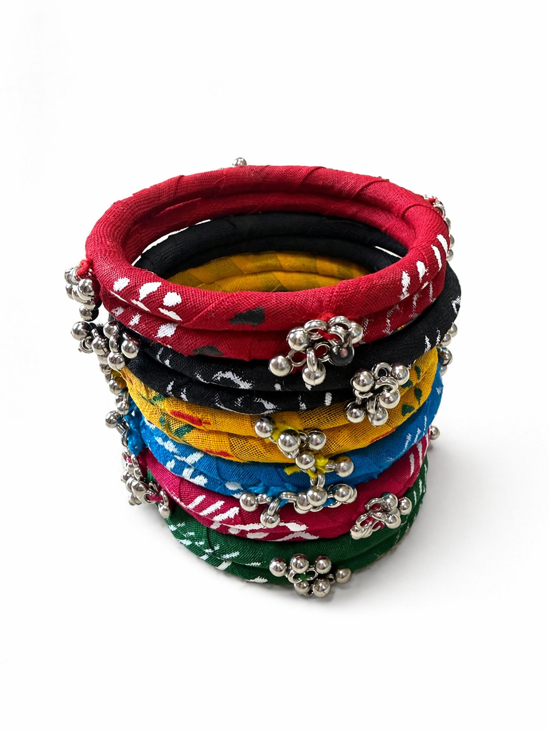 Bell Charm Fabric Bangle Set