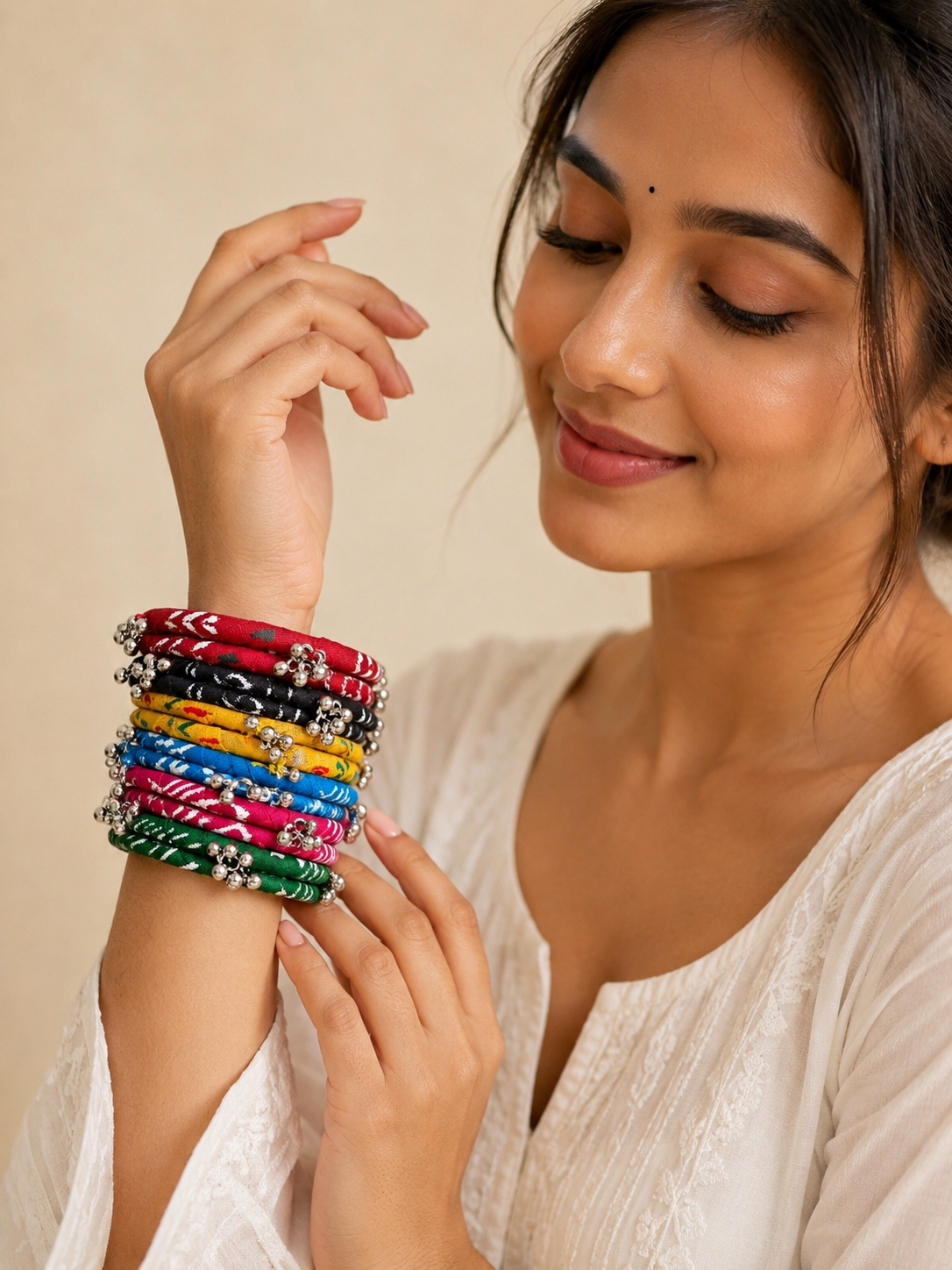 Bell Charm Fabric Bangle Set