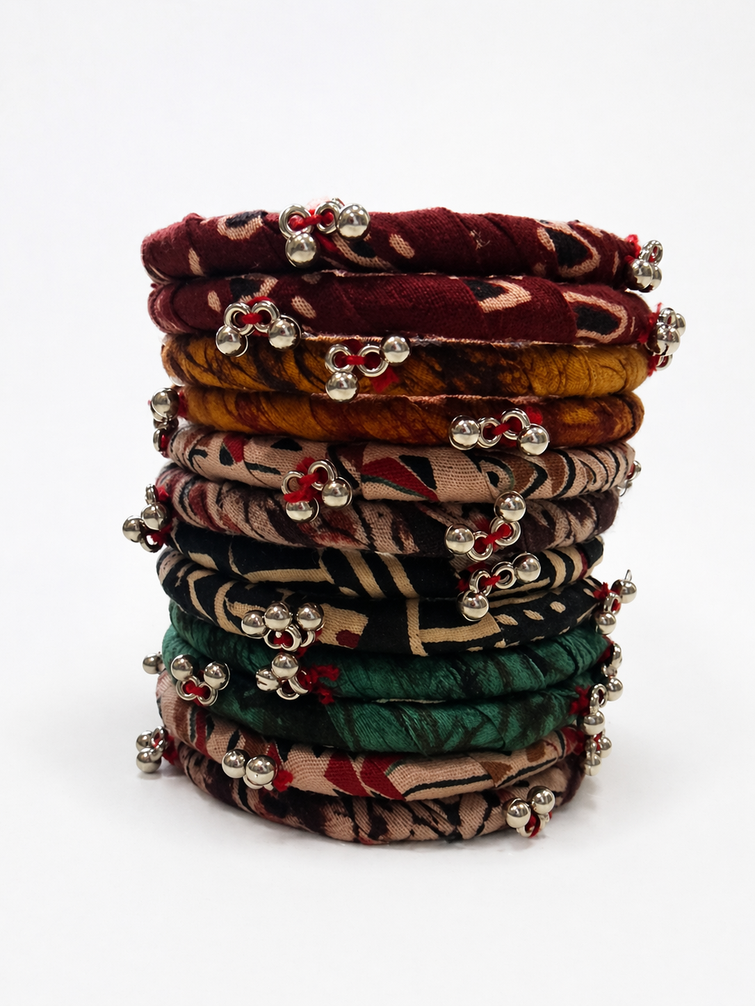 Bell Charm Fabric Bangle Set