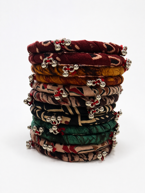 Bell Charm Fabric Bangle Set