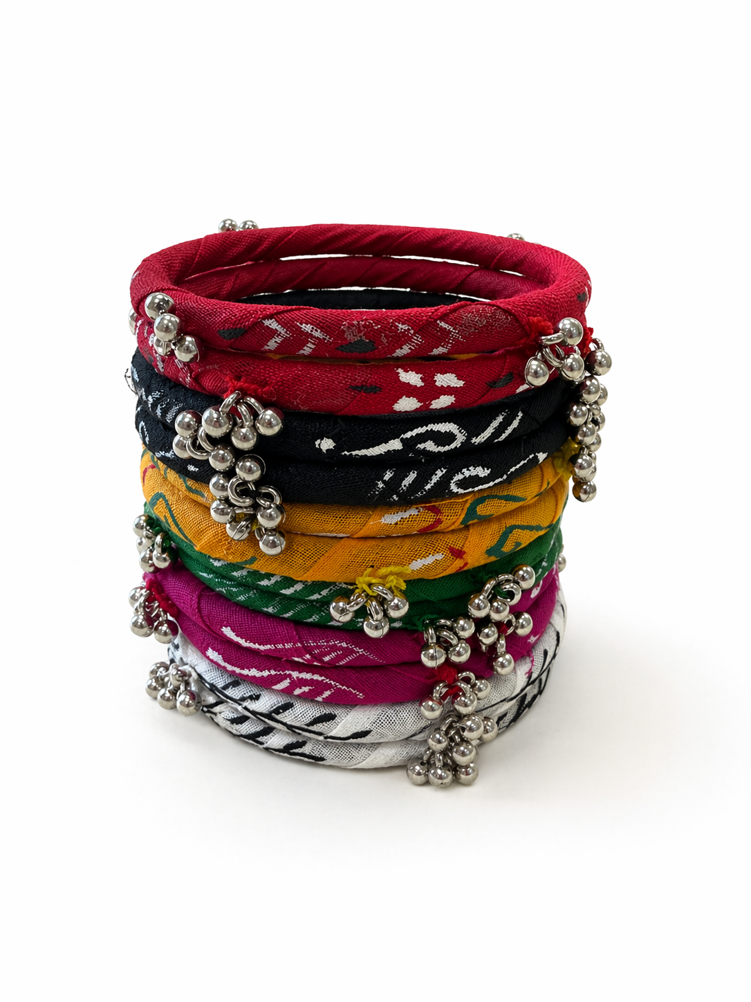 Bell Charm Fabric Bangle Set