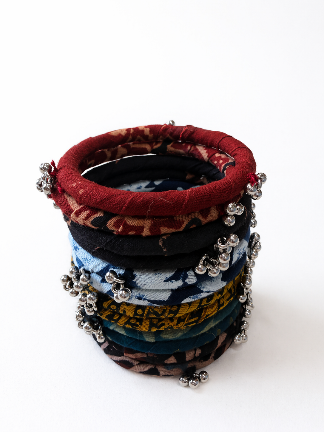 Bell Charm Fabric Bangle Set