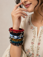 Bell Charm Fabric Bangle Set