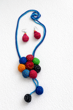 Floral Handcrafted Fabric Bead Necklace Set