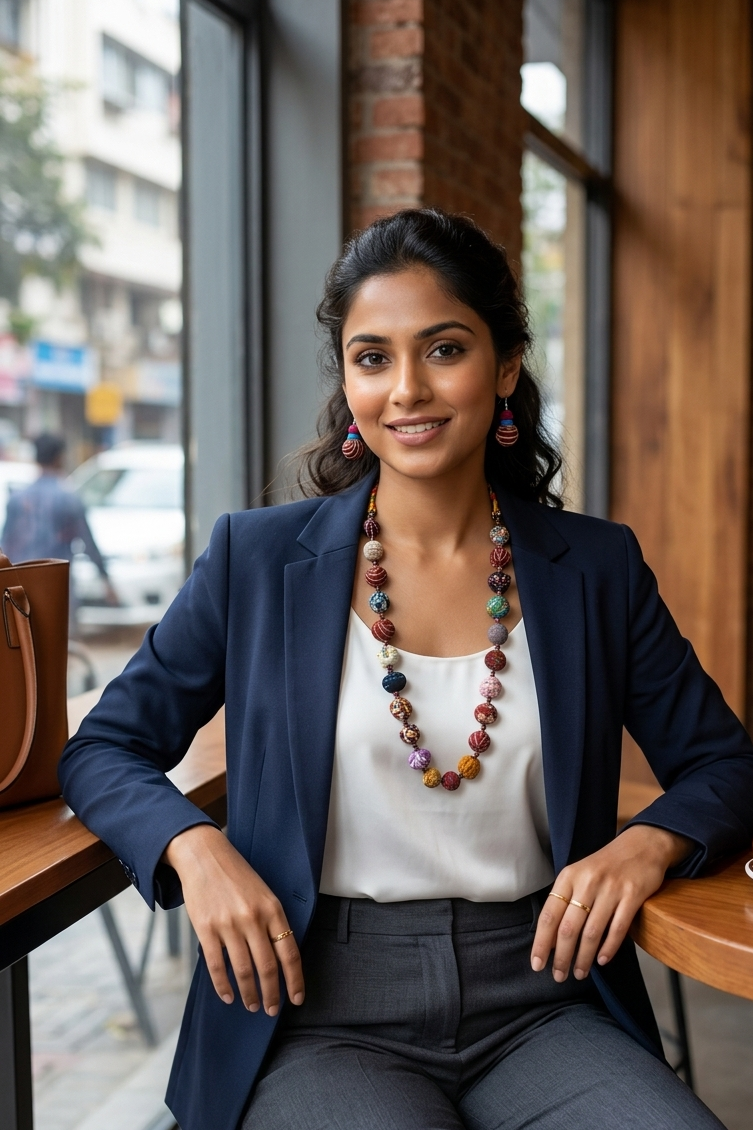 Handcrafted Fabric Bead Necklace Set