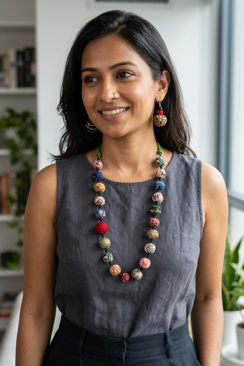 Handcrafted Fabric Bead Necklace Set