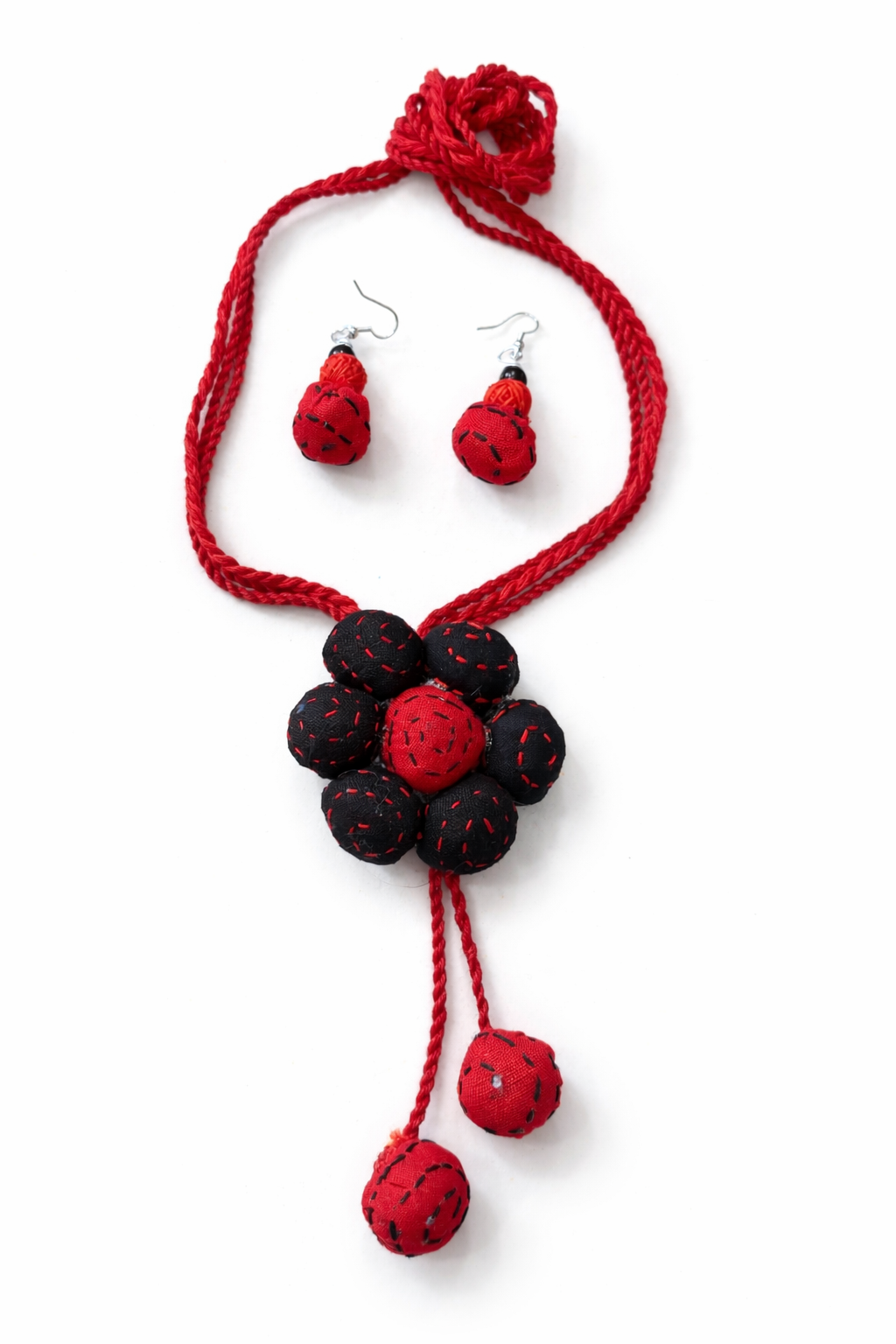Floral Handcrafted Fabric Bead Necklace Set