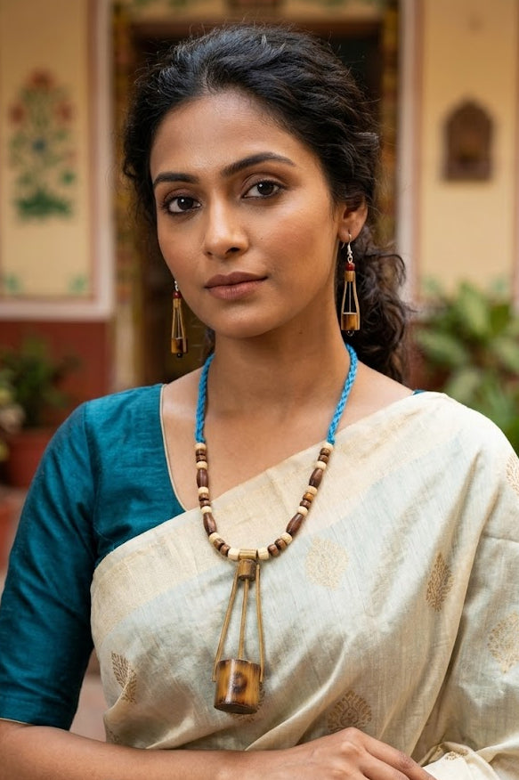 Bamboo Beaded Pendant Necklace Set