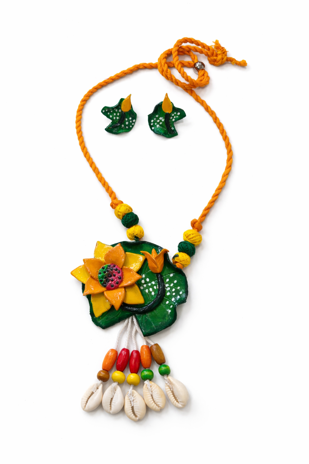 Clay Lotus Bloom Necklace & Earring Set