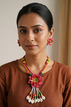 Lotus Clay Necklace Set with Cowrie Shell