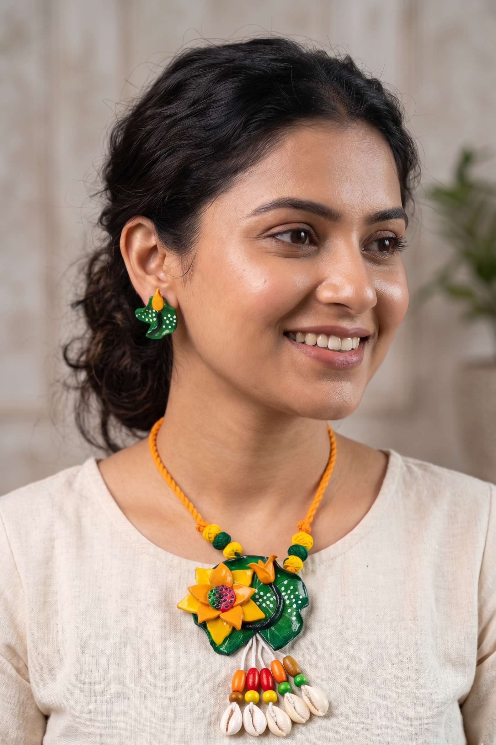 Clay Lotus Bloom Necklace & Earring Set