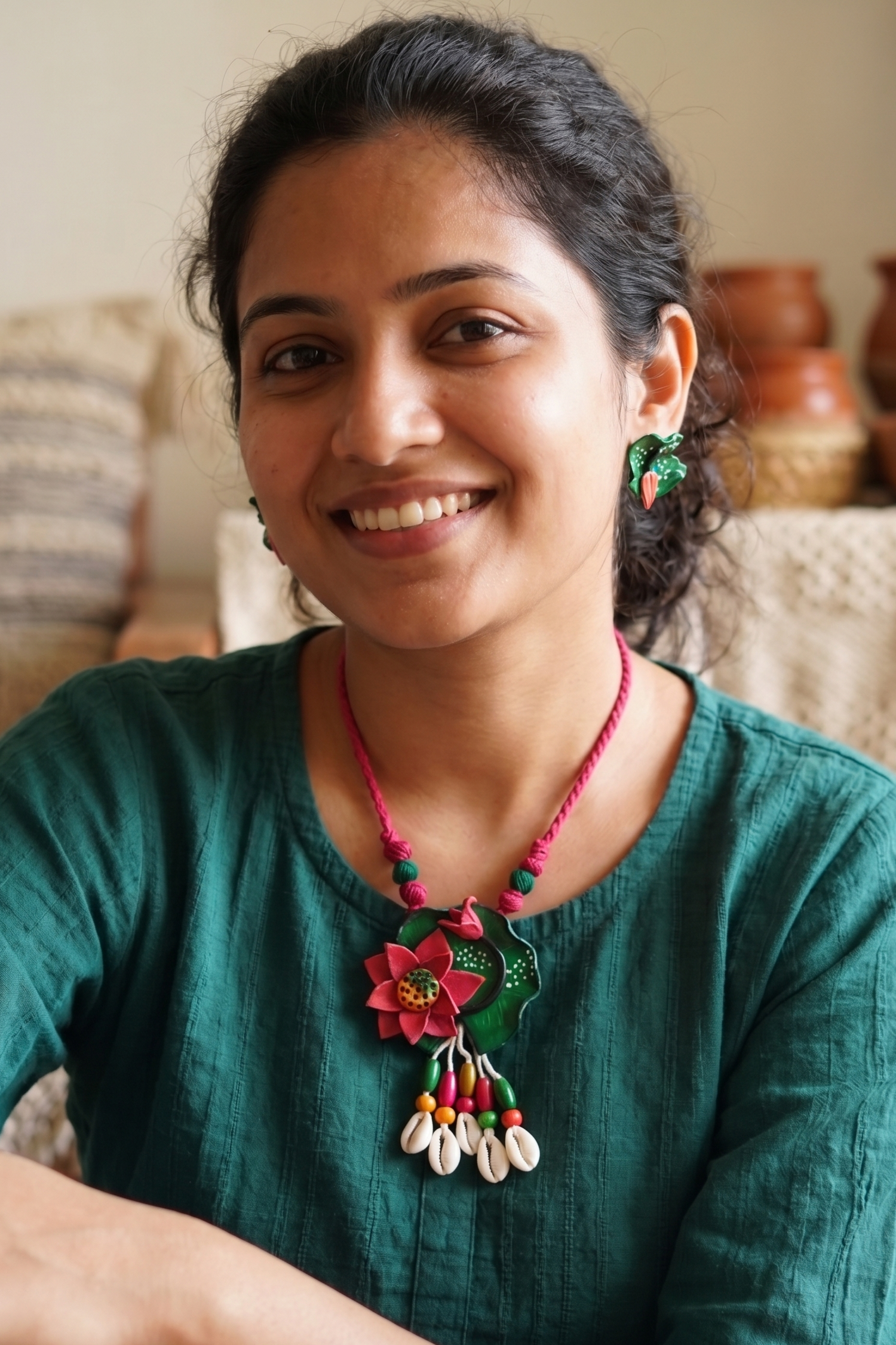 Clay Lotus Bloom Necklace & Earring Set