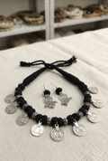 Handcrafted Coin Charm Fabric Choker Set