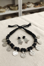 Handcrafted Coin Charm Fabric Choker Set