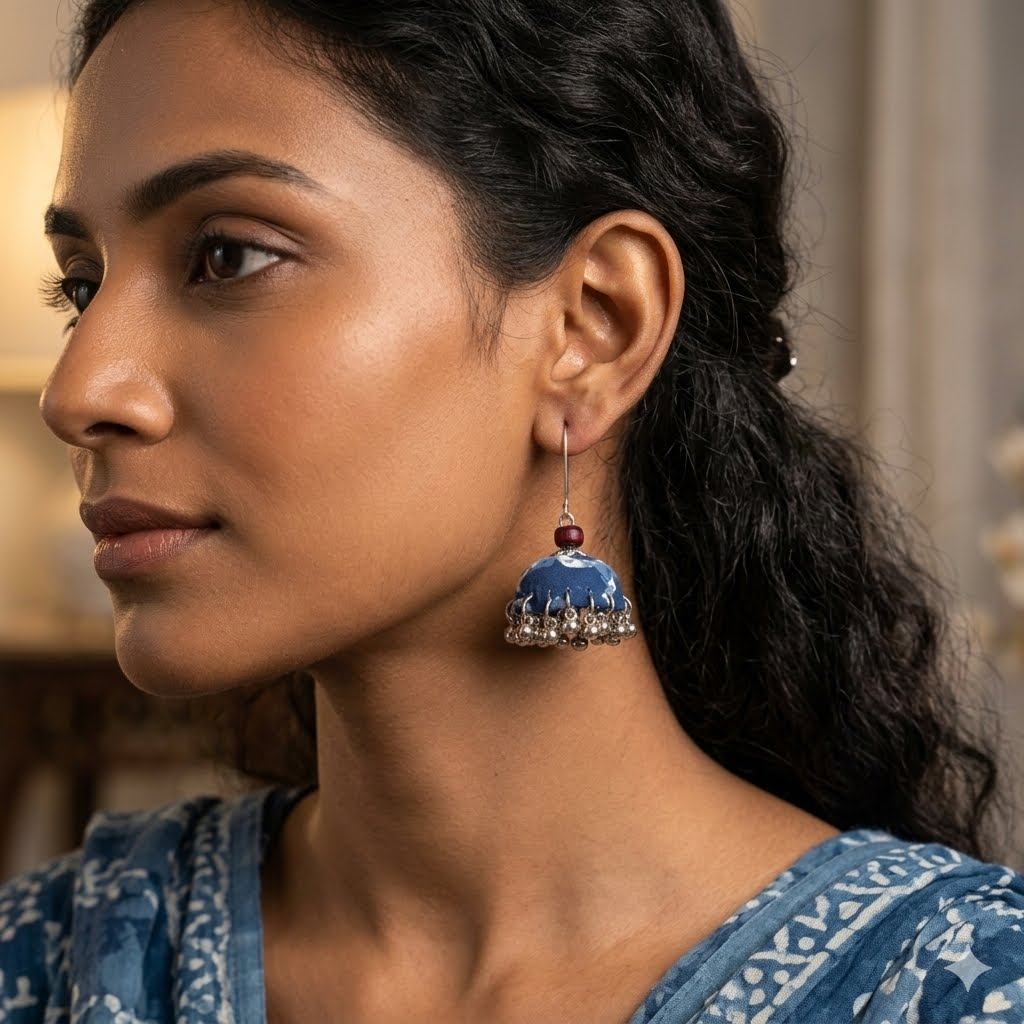 Neel Tara Fabric Jhumka Earrings