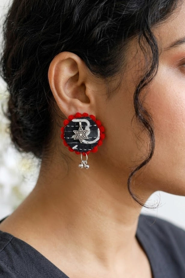 Fabric Round Mandala Earrings