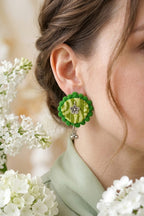 Fabric Round Shape Flower Earrings