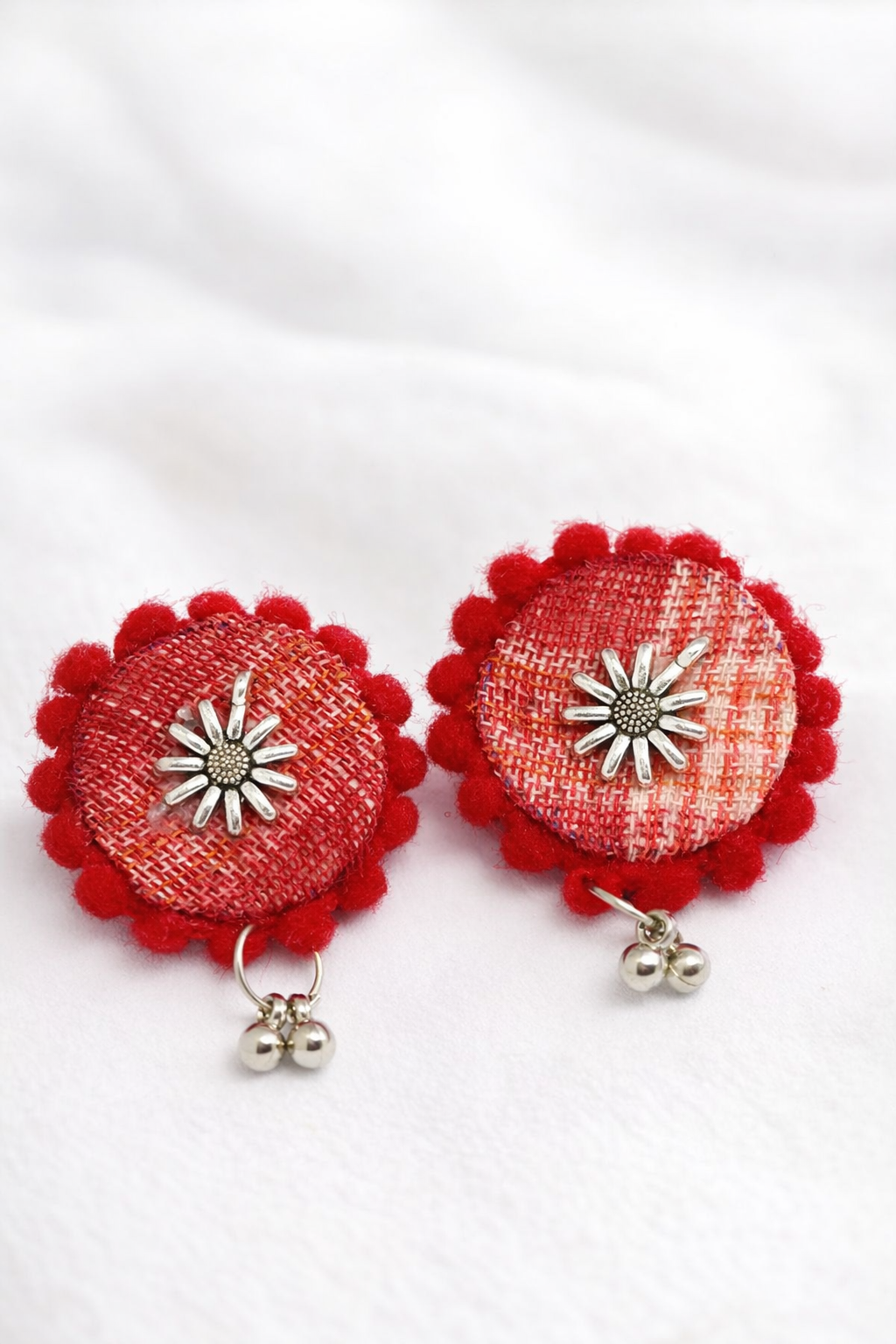 Fabric Round Shape Flower Earrings
