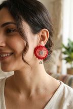 Fabric Round Shape Flower Earrings