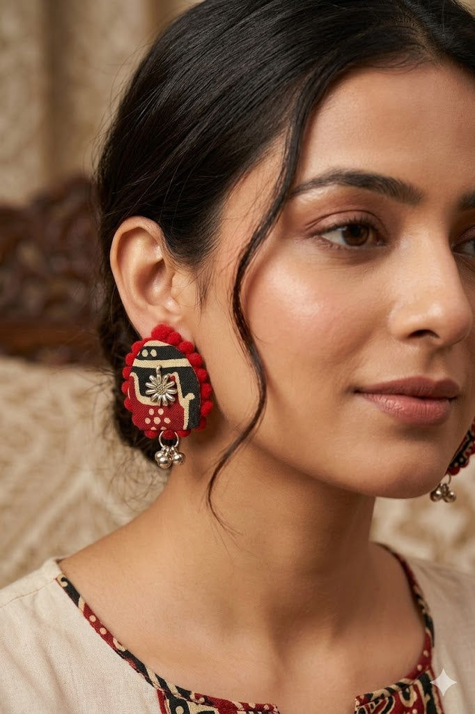 Ajrak U Shaped Earrings
