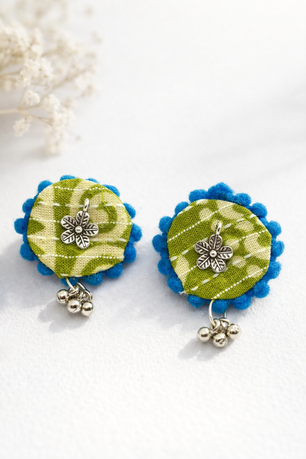 Fabric Round Shape Flower Earrings