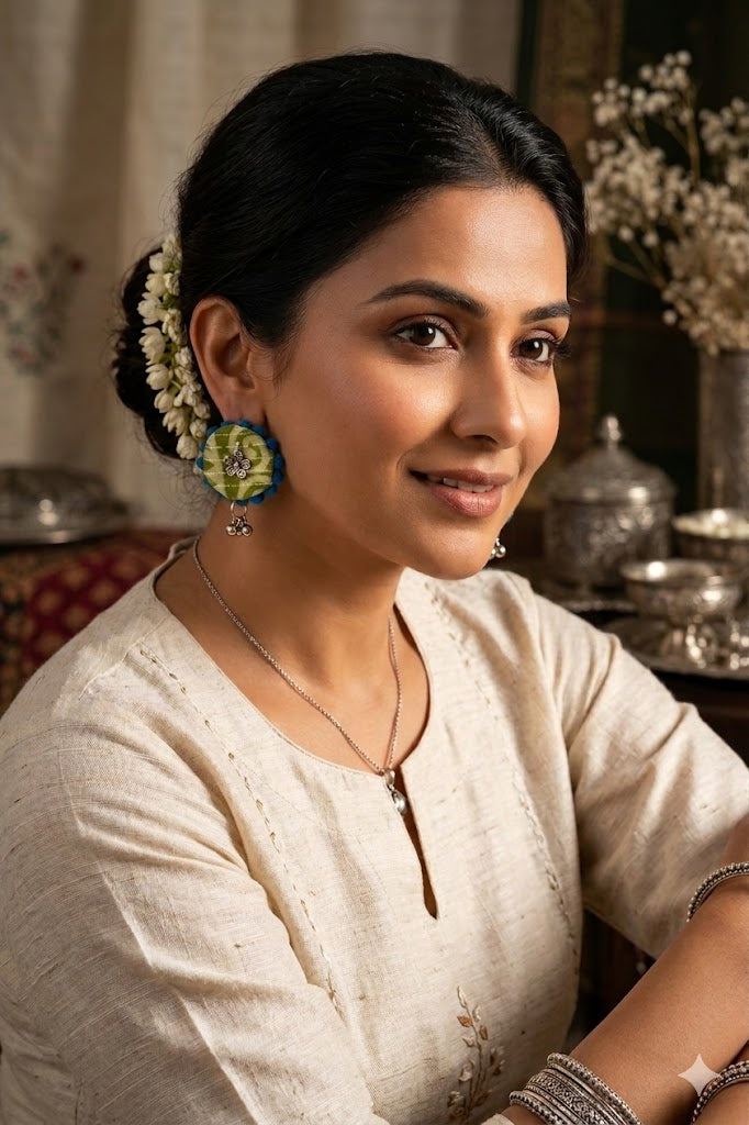 Fabric Round Shape Flower Earrings