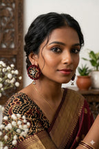 Fabric Round Shape Flower Earrings