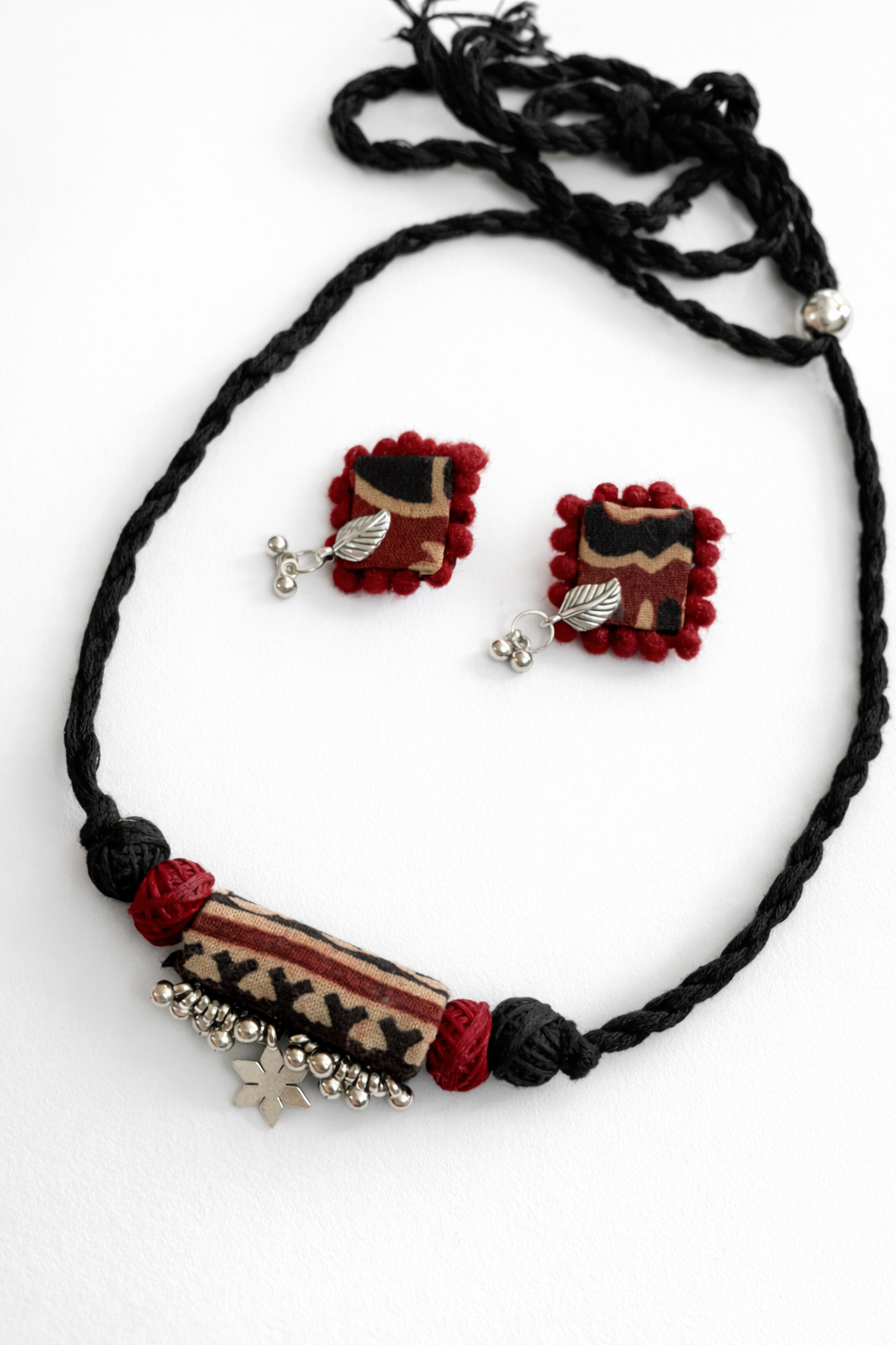 Fabric Choker Set with Silver Detailing