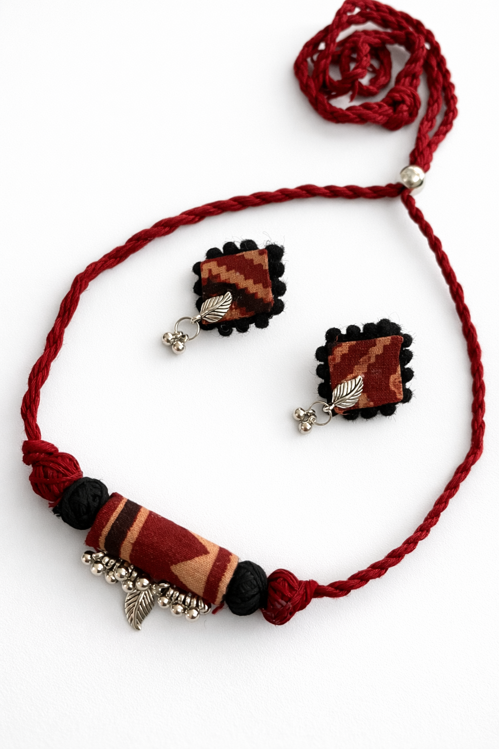 Fabric Choker Set with Silver Detailing