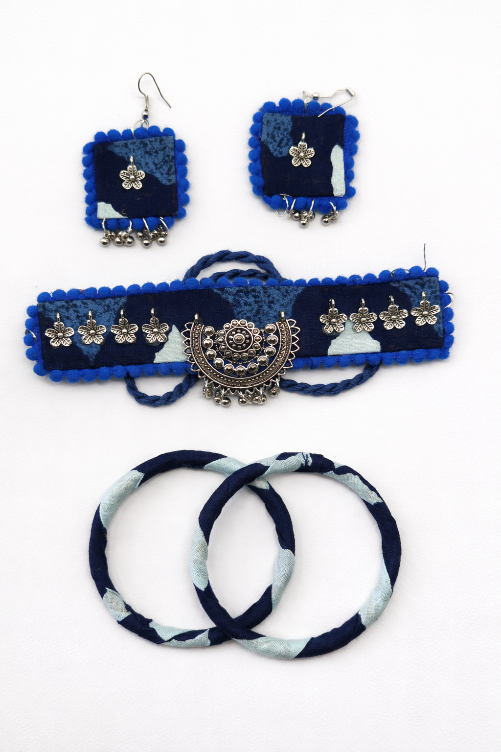 Boho Fabric Choker Set with Earrings & Bangles